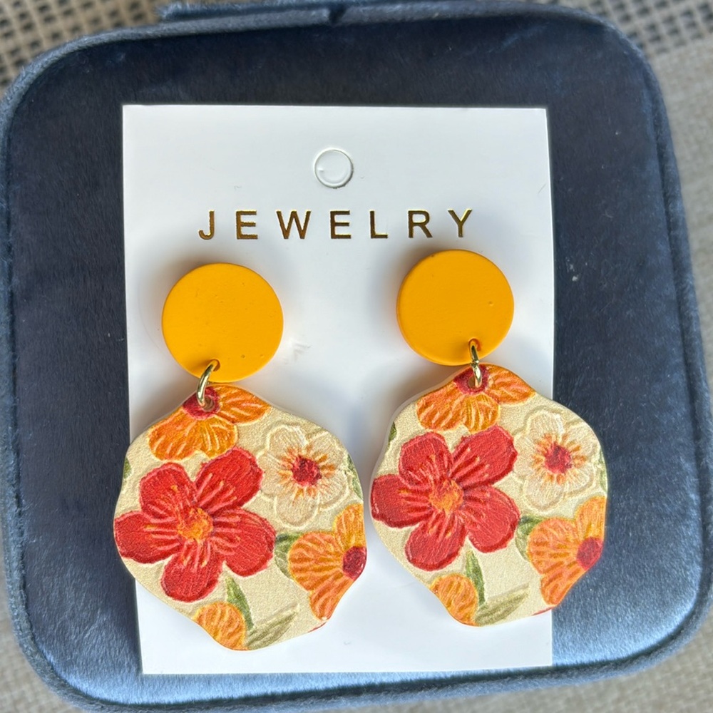 NWT Orange Yellow Floral Earrings
